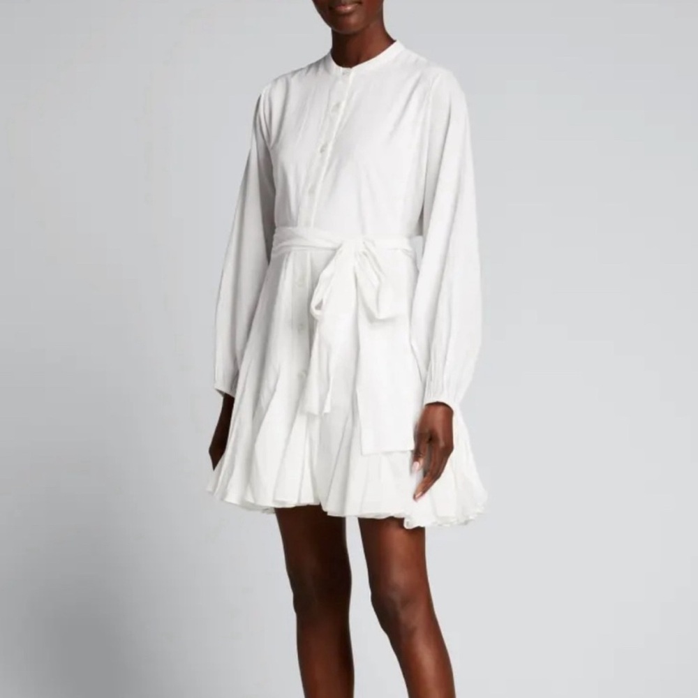 RHODE White Long-Sleeve Mini Dress with Waist Tie
